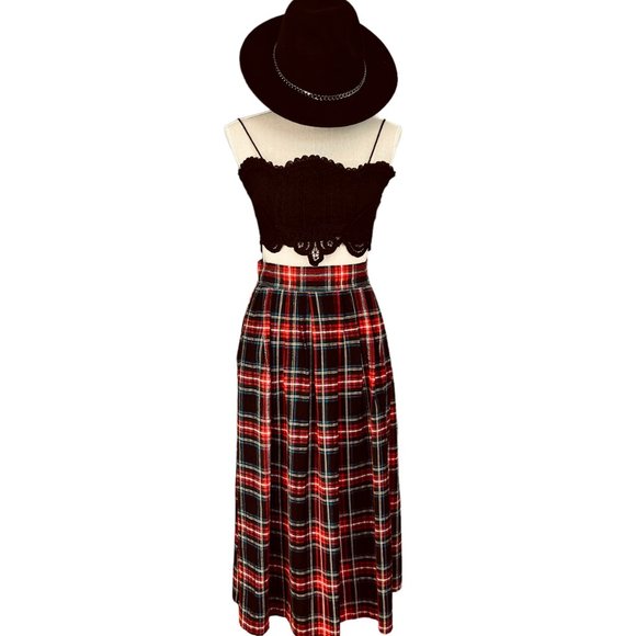 Vintage Red Tartan Plaid Midi Skirt Size 9/10 - Picture 2 of 11